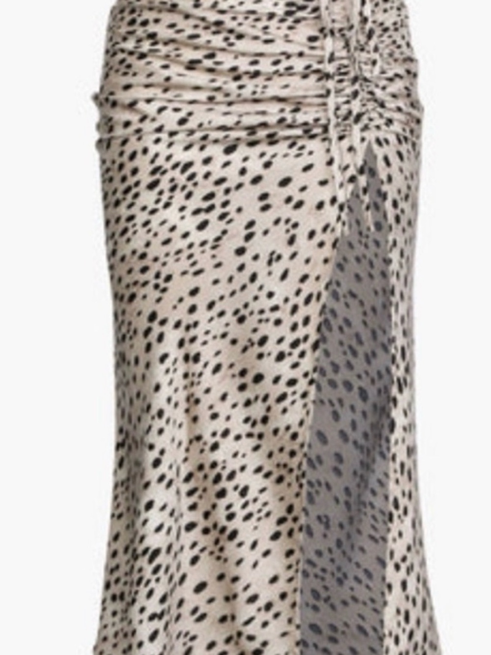 Ruched Spot-Print Satin Midi Skirt - Beige/Black